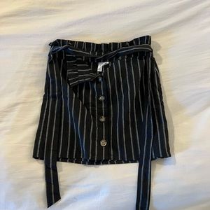 Tilly’s Black Striped Mini Skirt with Tie Belt and Button Front Closure